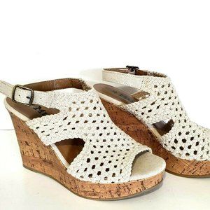 MUDD 6.5 Ivory Woven Open Toe Cork Wedge Heels